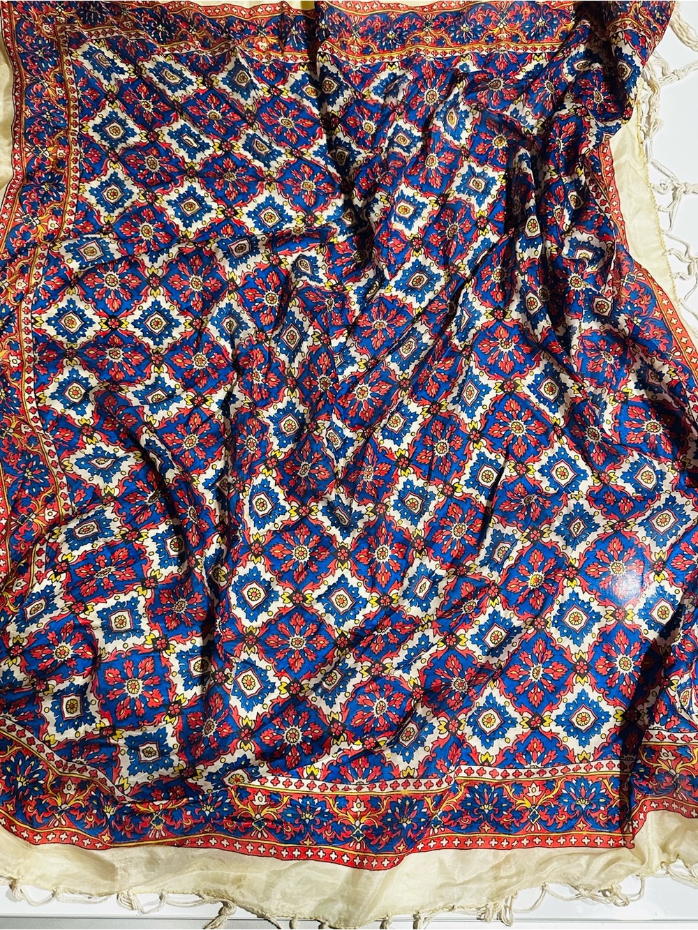 Silk Scarf Shawl Wrap Stole Dupatta Elegant Abstract Soft Tassled  42"x 42”
